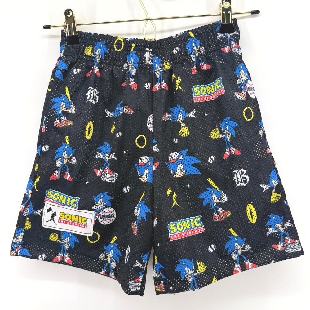 Baseballism Sonic the Hedgehog Kids Mesh Baseball Shorts Black Youth Medium NEW